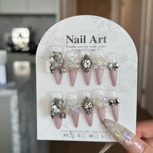 Pink and Silver Rhinestone Nail Art Set